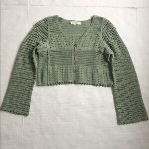 Rebellion Crochet Cropped Fairy Babydoll Cotton 90s Cardigan Olive size S